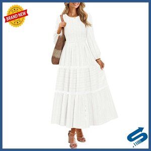 Long Sleeve Maxi Dress Smocked Bust A-Line Tiered Fall Wedding Guest